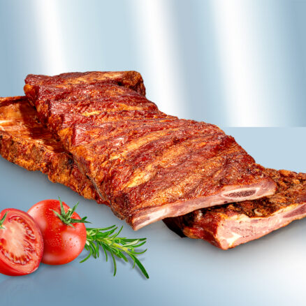 Costillas de cerdo curadas, cocidas, ahumadas