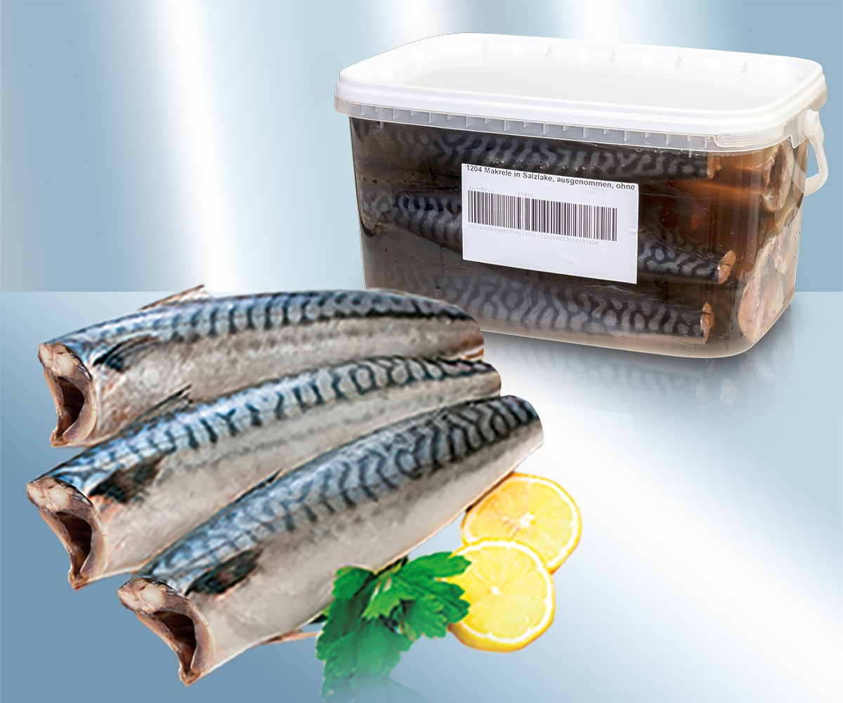 Скумбрия потрошеная, без головы, без хвоста, в рассоле (чистый вес 4000г)