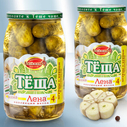 Огурцы с хреном и чесночком, 880ml (чистый вес 430г)